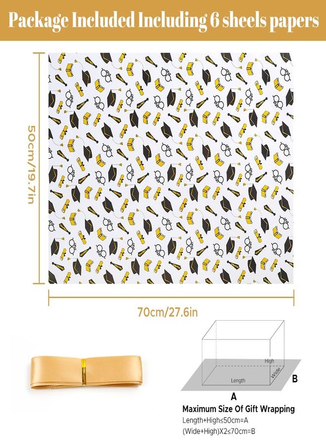 AircooL Graduation Gift Wrapping Papers, 6 Sheets White and Gold Graduate Gift Wrap, 20 x 28 inch per sheet Folded Flat with Gold Ribbon For College Grad Graduation Party Supplies Prom Decorations - Image 2